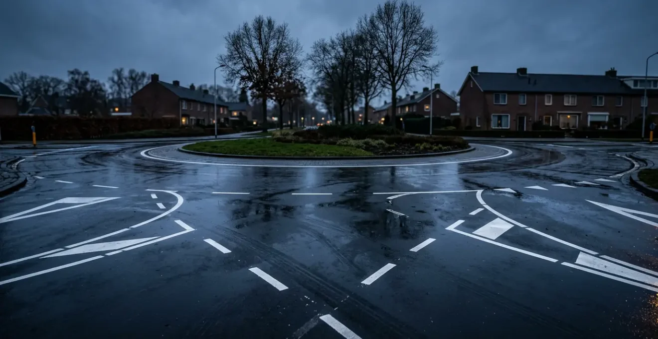 Auto op gladde rotonde met veiligheidssystemen ABS en ESP in actie