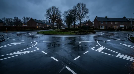 Auto op gladde rotonde met veiligheidssystemen ABS en ESP in actie