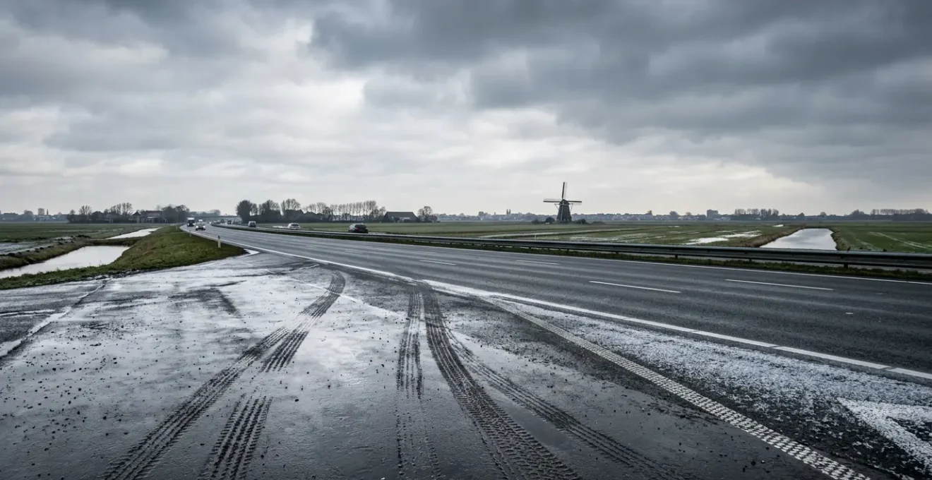 Nederlandse auto op een weg met verschillende weersomstandigheden
