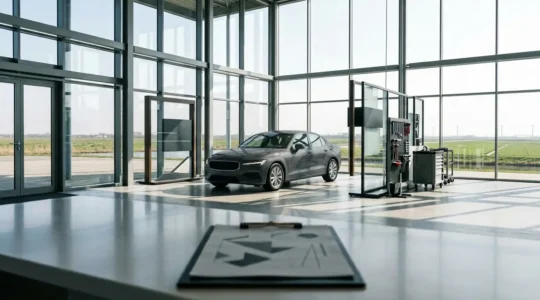 Autodealer showroom met transparante vergelijking van garantievoorwaarden