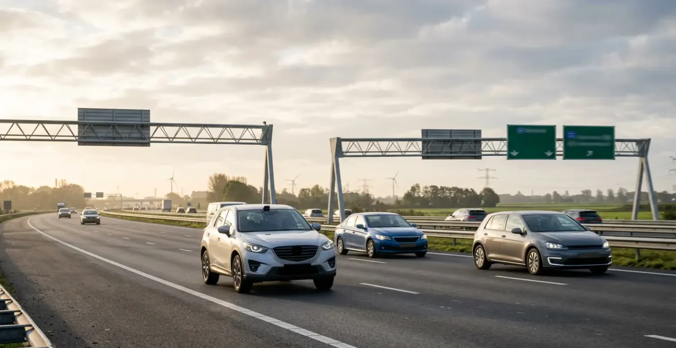 Moderne auto's met geavanceerde veiligheidstechnologie op Nederlandse snelweg