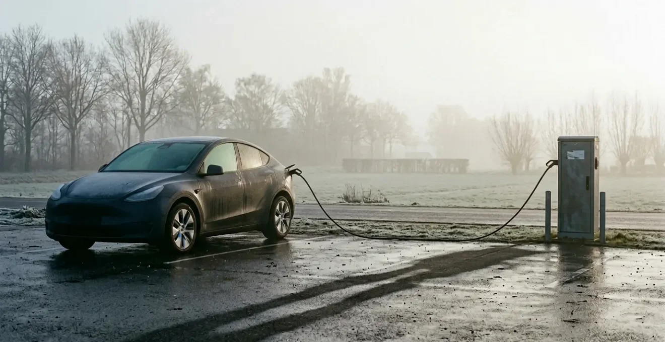 Elektrische auto met winterse omstandigheden toont realistische actieradius verschil