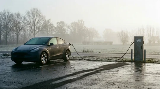 Elektrische auto met winterse omstandigheden toont realistische actieradius verschil