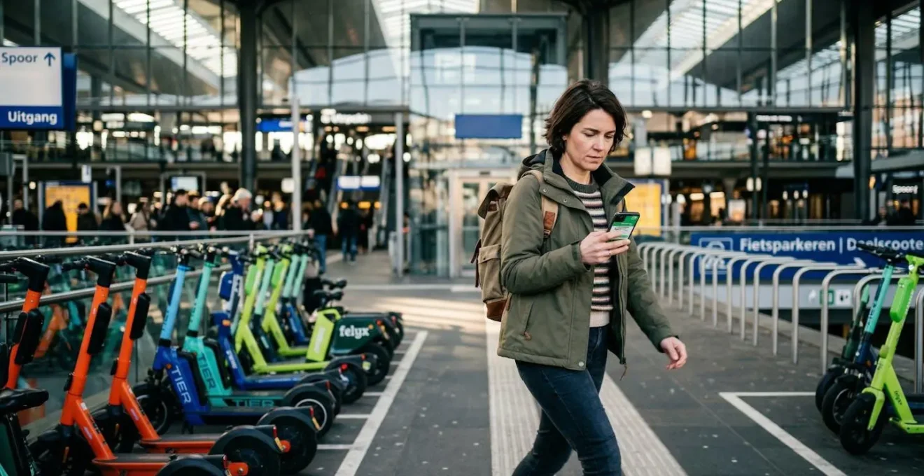 Reiziger stapt over van trein naar deelscooter voor de laatste kilometer