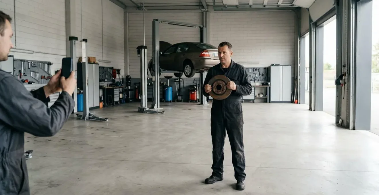 Monteur die met smartphone een defect onderdeel filmt voor klant