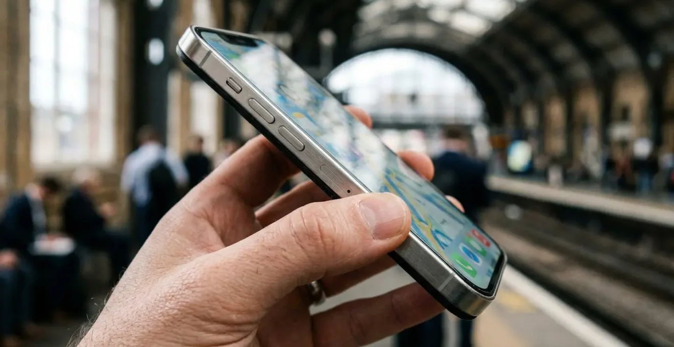 Hand houdt een smartphone vast waarop een gecombineerde reis in een MaaS-app wordt gepland